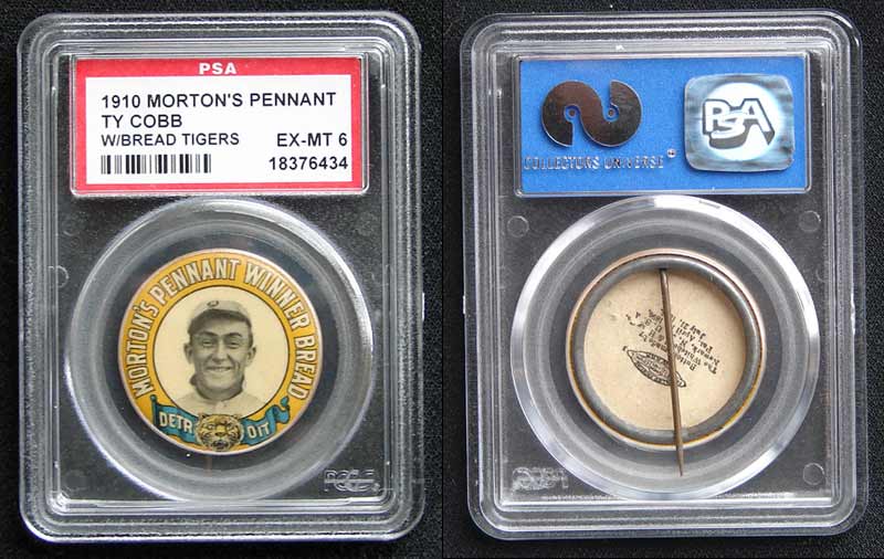 1910 Ty Cobb (Detroit Tigers) Morton's Bread Baseball Pin – PSA 6